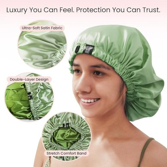 KAV Satin hair Bonnet for all Hair Types (Satin) Bonnets for women - Green - Picture 2 of 5